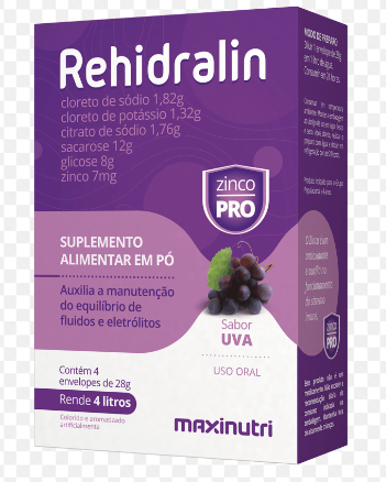 Rehidralin Sabor Uva - Caixa com 4 Envelopes 28g