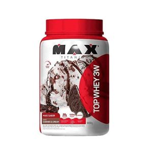 Top Whey Max Titanium Mais Sabor cookies & cream, pote com 900g