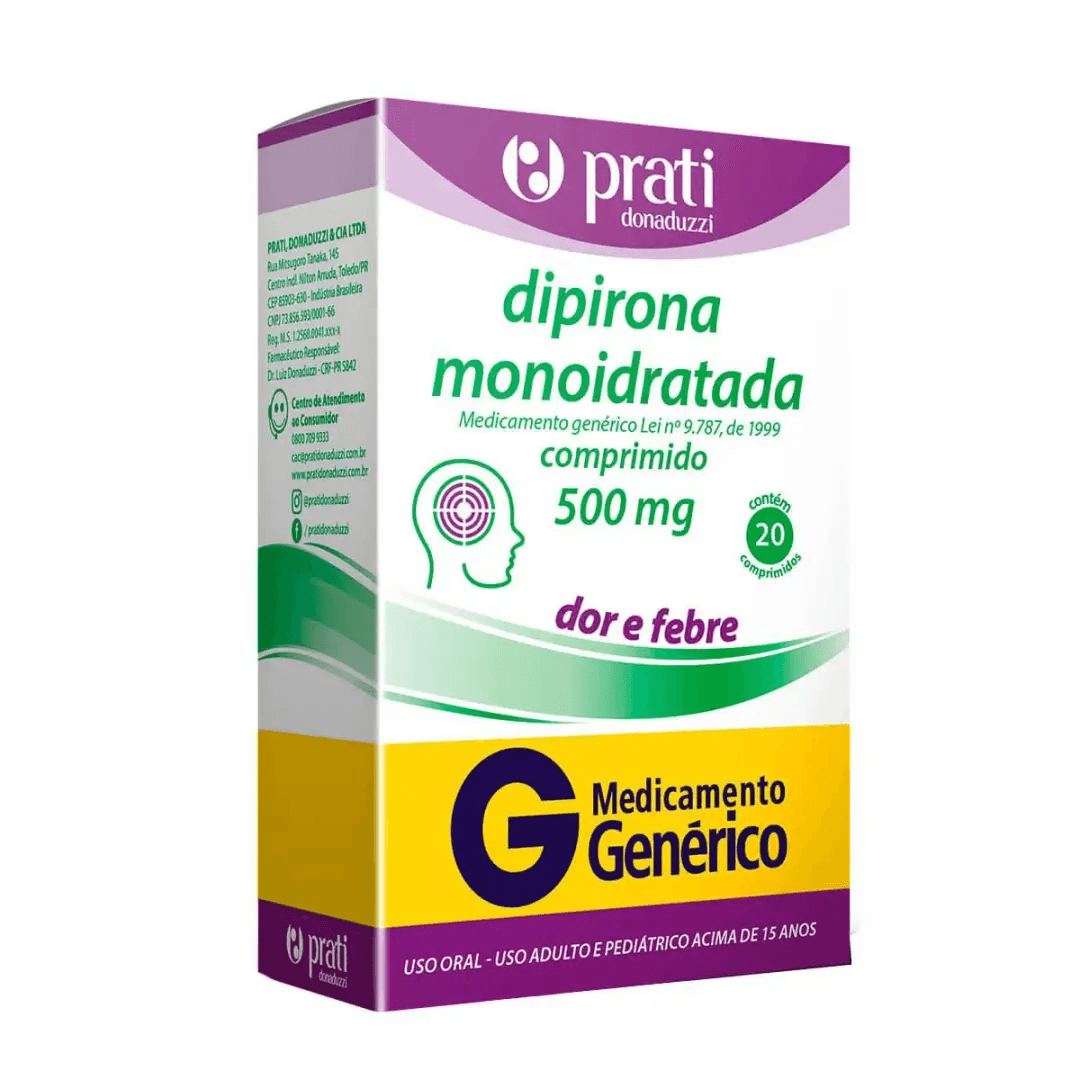 Dipirona 500mg Comprimido - Caixa com 20 Comprimidos