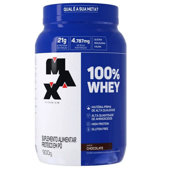 100% Whey Max Titanium Sabor Chocolate Pote com 900g