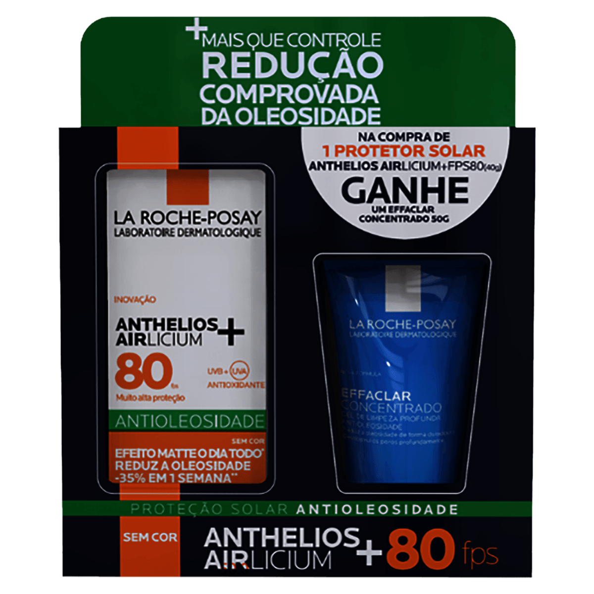 Kit Protetor Solar Facial Antioleosidade FPS80 Anthelios Airlicium+ 40g Grátis Gel de Limpeza Effacl